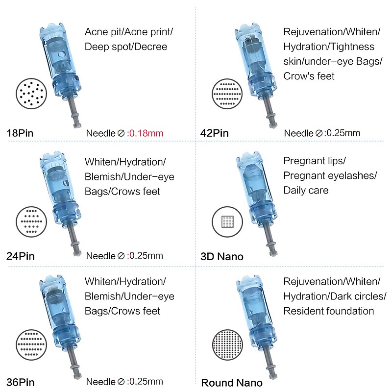 10pcs/box Dr Pen A9 M8S Needle Cartridges 18pin 36pin 42pin Round Nano Silicone Nano2
