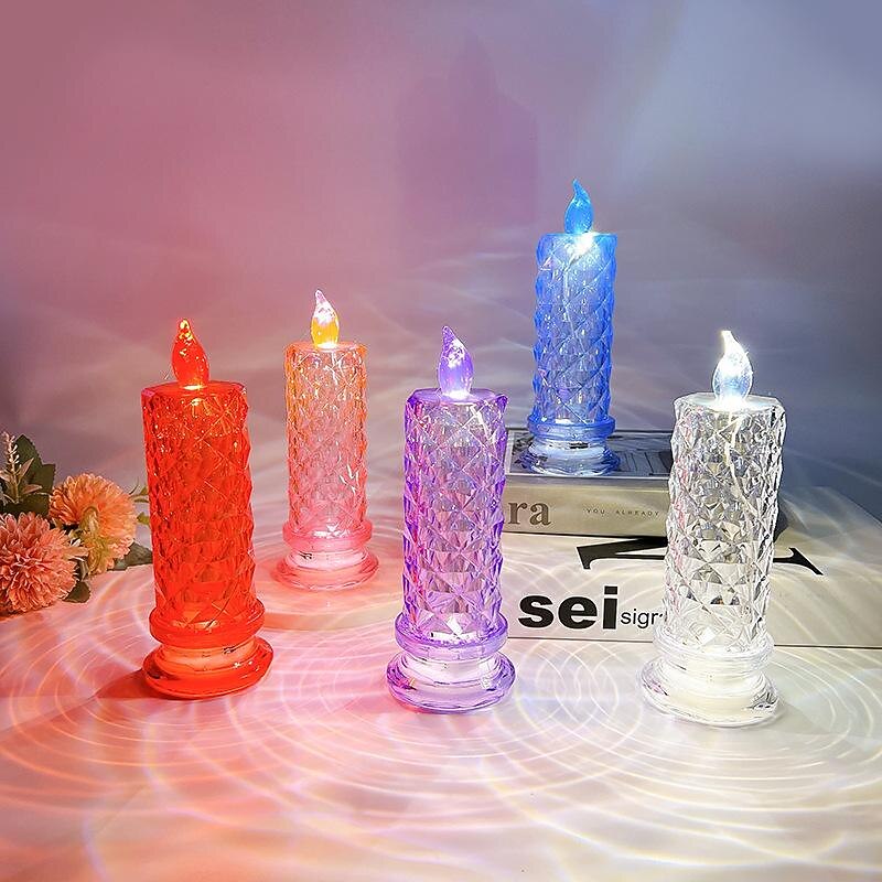 LED Electronic Candle Light Glowing Rose Pattern Refraction Halo Projection Battery Powered Led Flameless Candle Lamp for Birthday Wedding Party Decor