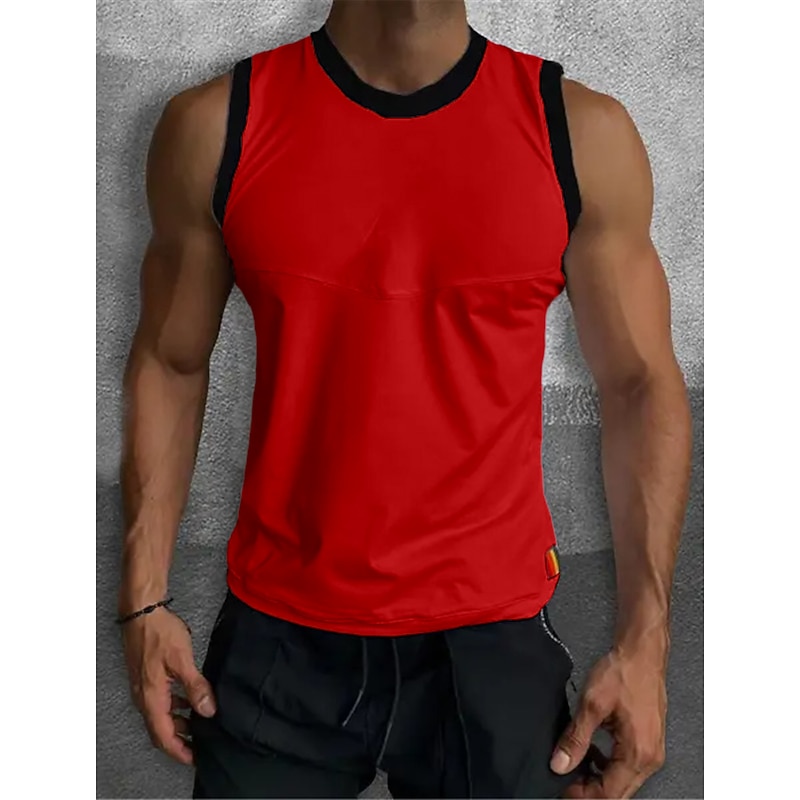 Men's Tank Top Vest Top Undershirt Sleeveless Shirt Sleeveless Crew Neck Summer Color Block Fashion Designer Muscle Outdoor Going out Gym White Red Blue Top Tee for Men3
