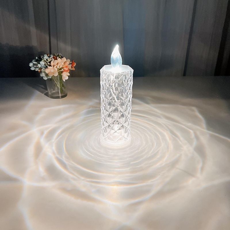 LED Electronic Candle Light Glowing Rose Pattern Refraction Halo Projection Battery Powered Led Flameless Candle Lamp for Birthday Wedding Party Decor2