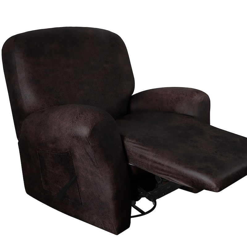 Stretch Recliner Cover Burgundy Recliner Covers Arm Chair Slipcover Like Leather Washable Couch Cover Pocket Protector for Pet, Dogs(1 Backest Cover,1 Seat Cover,2 Armrest Cover)