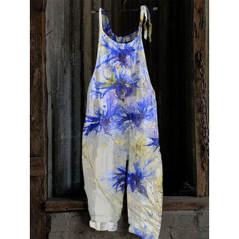 Women's Overall Utility Print Floral Crew Neck Trug Life Streetwear Daily Vacation Loose Fit Sleeveless White Pink Red S M L Summer Fall4