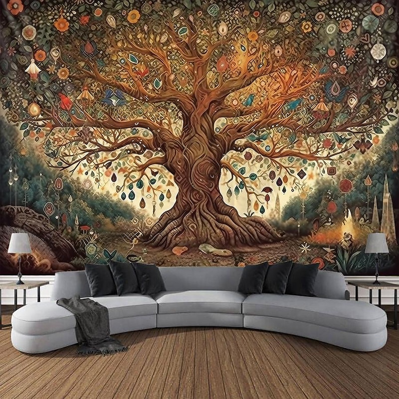 Tree of Life Hanging Tapestry Sun Moon Wall Art Large Tapestry Mural Decor Photograph Backdrop Blanket Curtain Home Bedroom Living Room Decoration - Main Image