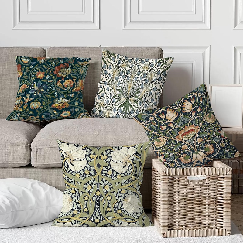 William Morris Double Side Pillow Cover 4PC Floral Plant Soft Decorative Square Cushion Case Pillowcase for Bedroom Livingroom Sofa Couch Chair4