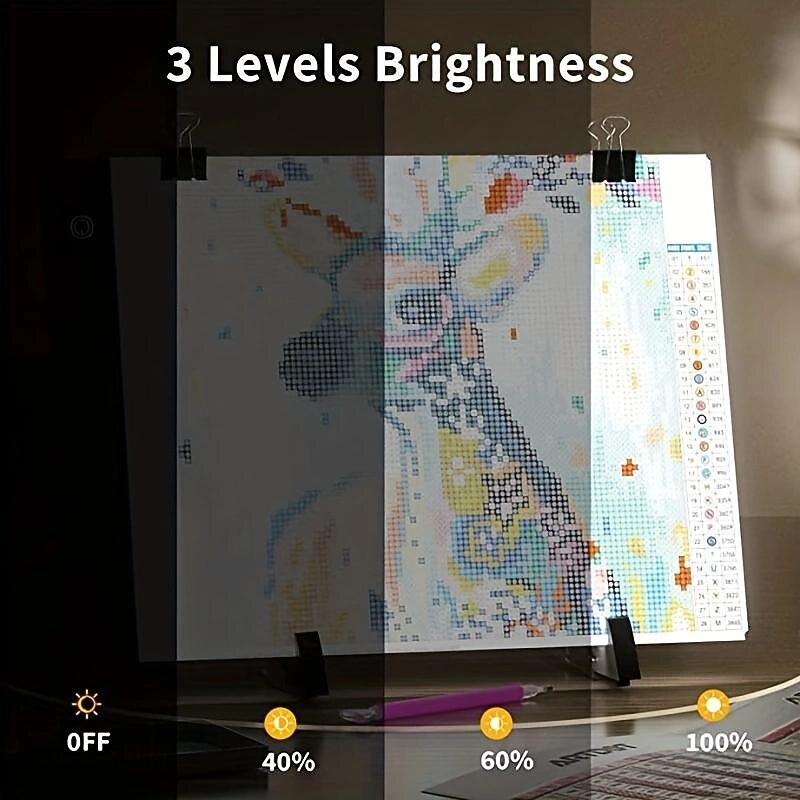 A4 LED Light Pad Drawing Copy Board For DIY Diamond Painting Kits, USB Powered Light Pad, Adjustable Brightness With Detachable Stand And Clips4