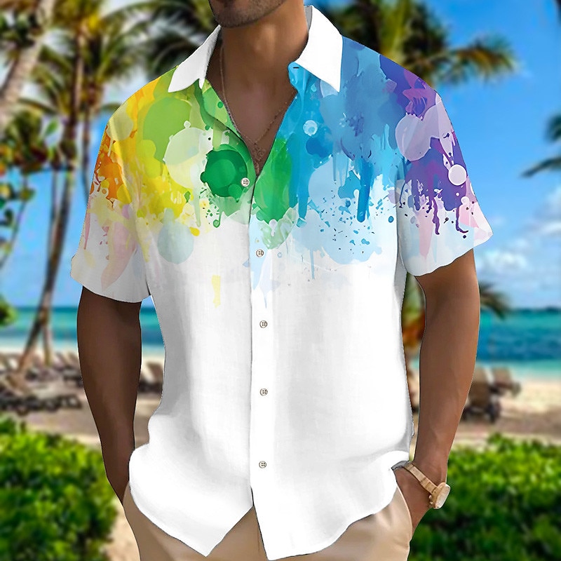 Men's Colorful Gradient Shirt Summer Hawaiian Shirt Button Up Shirt Short Sleeves Shirt Turndown Fashion Designer Casual Outdoor Street Casual Black White Red S M L2
