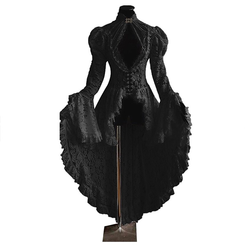 Lace Ruffle Tailcoat Medieval Renaissance Vintage Dress Women's Costume Vintage Cosplay Party Long Sleeve Dress Masquerade3