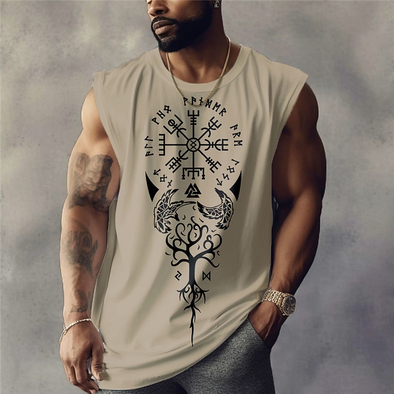 Men's Graphic Viking Warrior Tribal Vest Top Sleeveless T Shirt for Men Cap Sleeve T shirt 3D Print Crew Neck Shirt Designer Ethnic Muscle Daily Sports Gym Black White Navy Blue Spring & Summer4