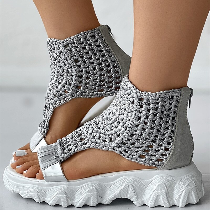 Women's Crochet Platform Sandals – Handmade Knitted Upper with Ankle Support and Cushioned Sole, Stylish and Comfortable for Summer Casual Outfits2