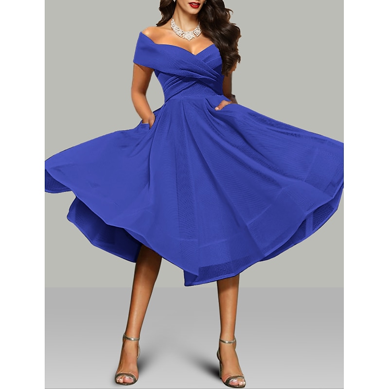 A-Line Prom Dresses Vintage Dress Wedding Guest Summer Tea Length Sleeveless Off Shoulder Organza Backless with Ruched Dresses2