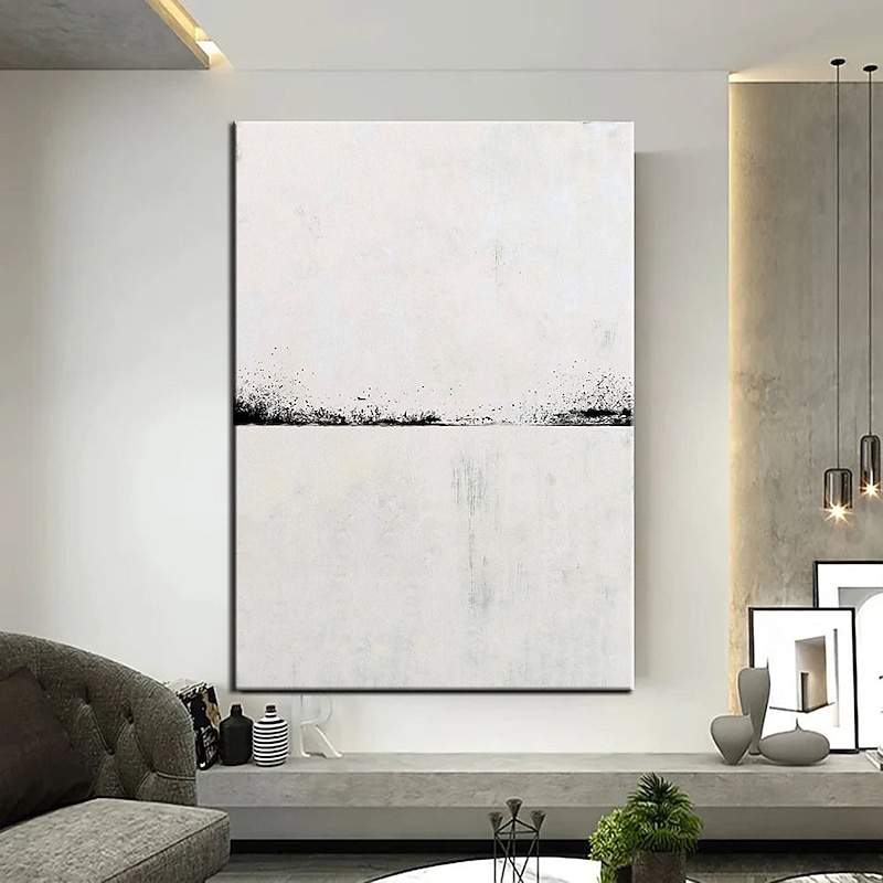 Handmade Hand Painted Oil Painting Wall Beige and Black Abstract Oil Painting Original Acrylic Painting on Canvas Modern Minimalist Art for Bedroom Decor Rolled Canvas No Frame Unstretched 12