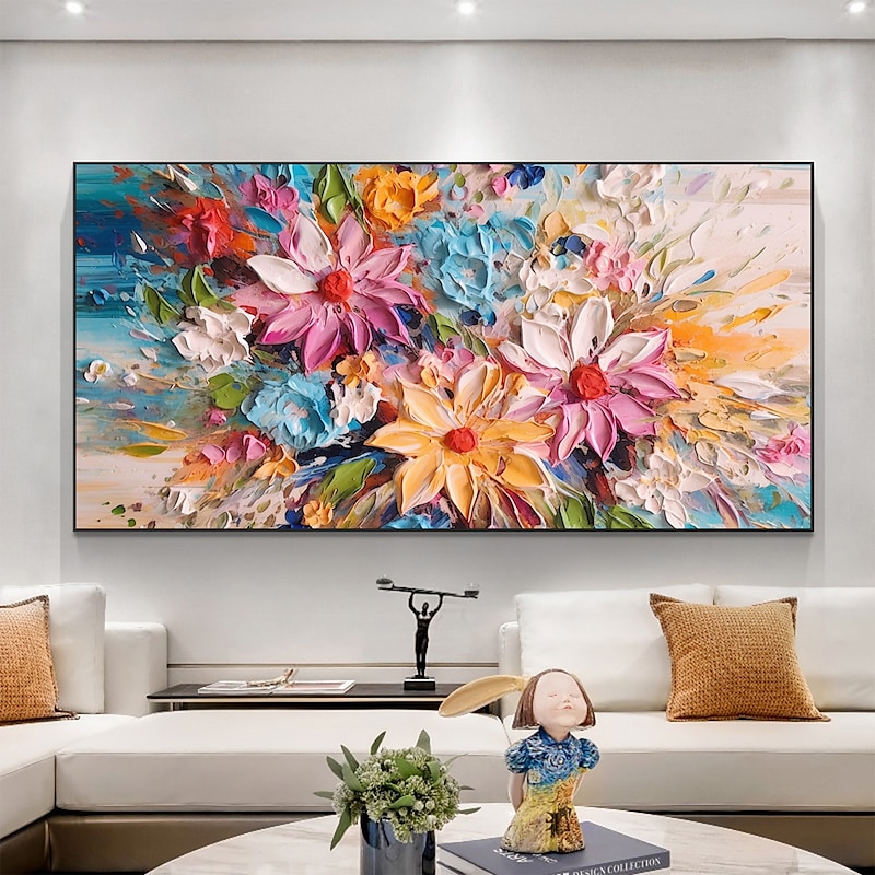 Handmade Oil Painting Canvas Wall Art Decor Original Colored flowers Abstract Scenery Painting for Home Decor With Stretched Frame/Without Inner Frame Painting