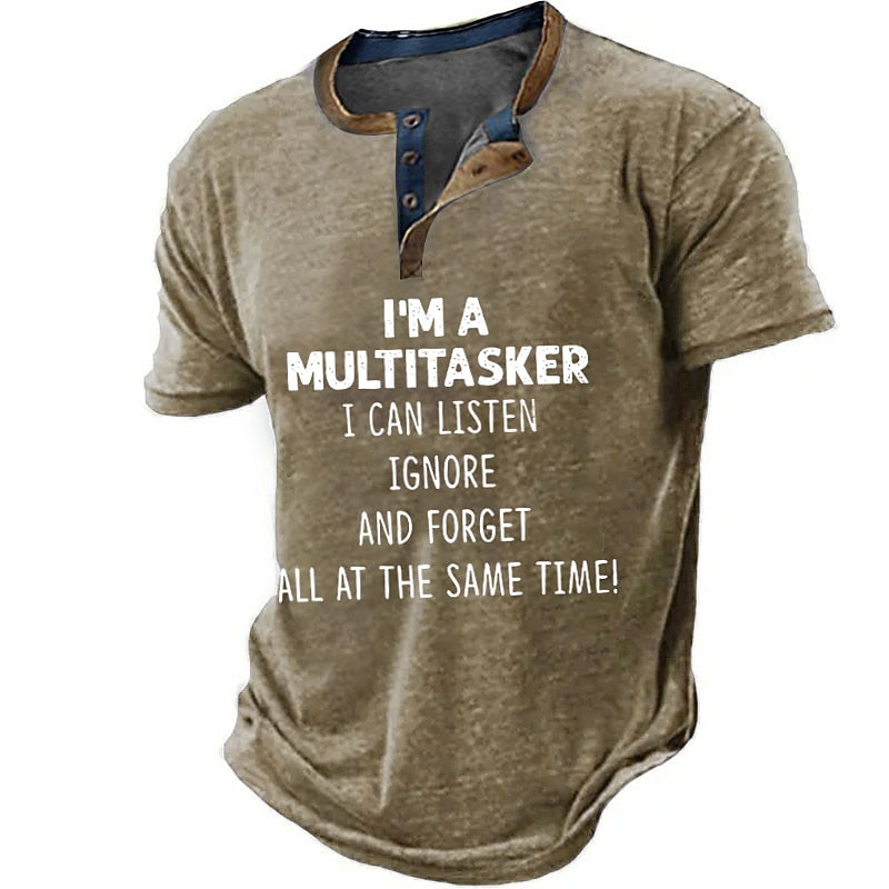 Mens Funny Graphic T-Shirt - Multitasker Quote 'Listen, Ignore, Forget' Lifestyle Short Sleeve Tee3