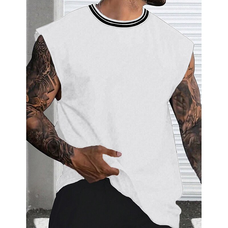 Men's Tank Top Sleeveless Crew Neck Summer Plain / Solid Breathable Outdoor Going out Gym Black White Navy Blue Top Tee for Men2