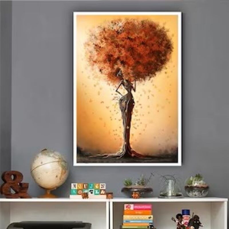 1pc African American Wall Art Canvas Painting Black Woman Flowers Poster Abstract Afro Girl With Butterfly Artwork Painting Picture For Room Wall Decor No Frame4