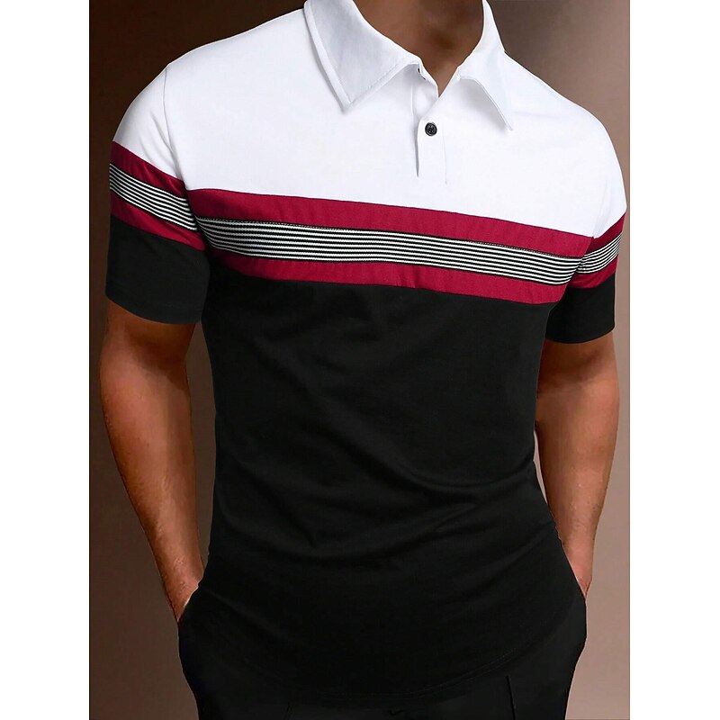 Men's Polo Shirt Golf Shirt Street Casual Classic Short Sleeve Fashion Basic Color Block Button Summer Regular Fit Fire Red Black White Dark Navy Orange Polo Shirt