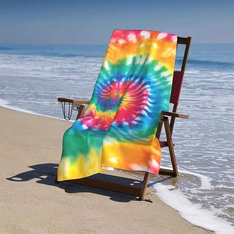 Tie Dye Beach Towel, Sand Free Hippie Color Beach Towels Oversized, Sup Soft Large Bath Towel, Water Absorbent Bathroom Towel for Men, Women, Travel, Swim, Camp, 32 x 64 Inch3