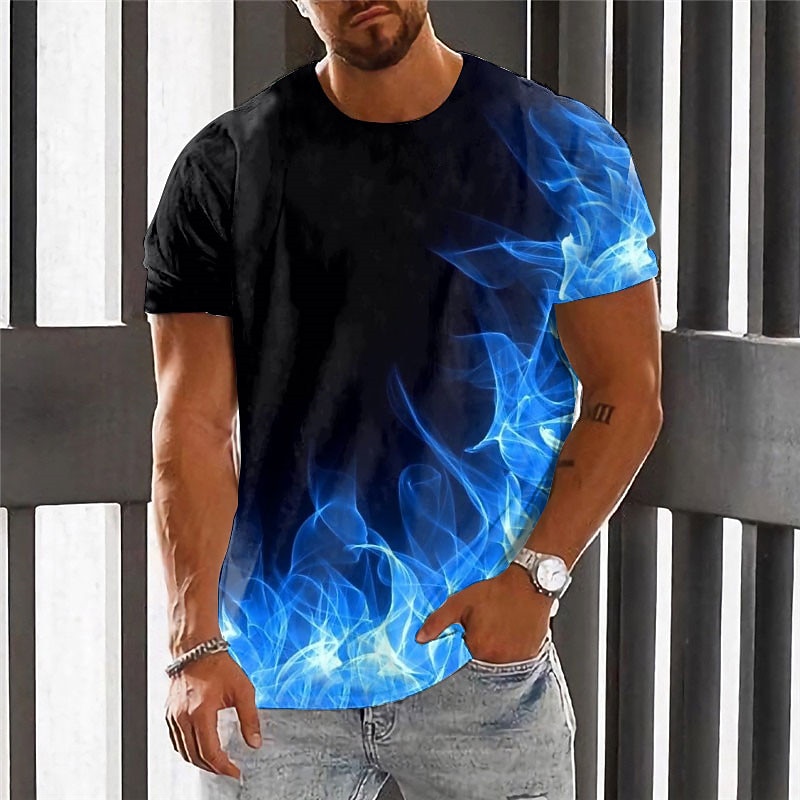 Men's Graphic Hellfire Flames Flame T Shirt Flame Shirt Short Sleeve T shirt 3D Print Crew Neck Shirt Vintage Fashion Designer Outdoor Daily Sports Light Green Red Blue Spring & Summer Clothing