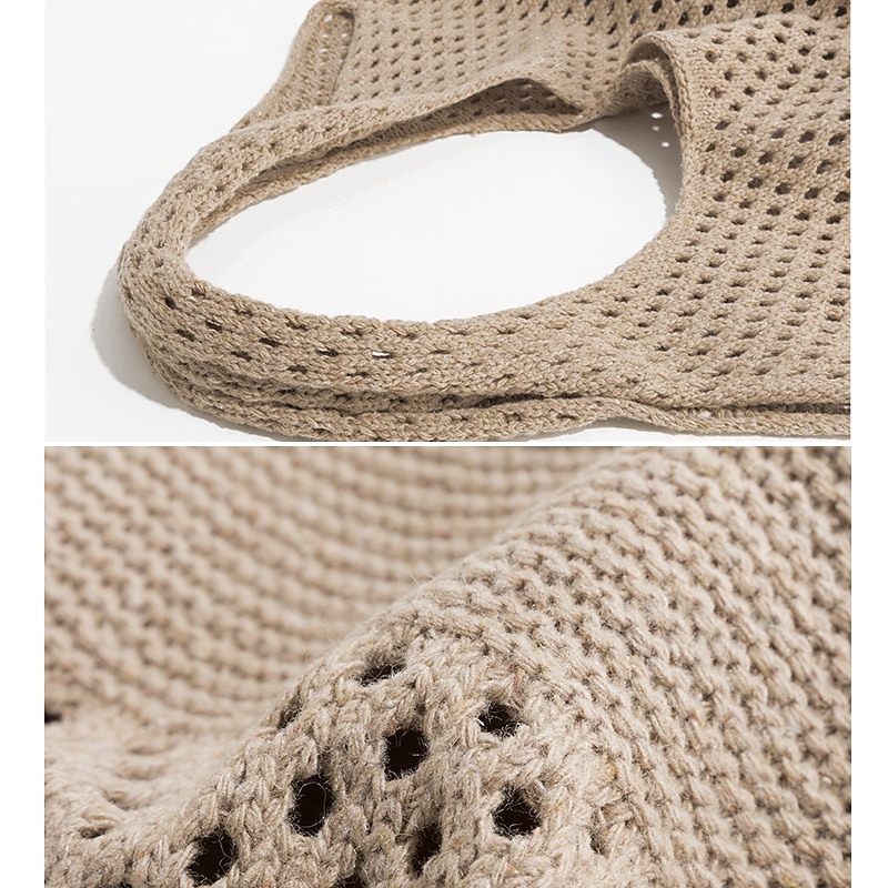 Women's Beige Knitted Tote Bag – Lightweight Mesh Shoulder Bag for Summer Beach, Groceries, and Casual Daily Use4