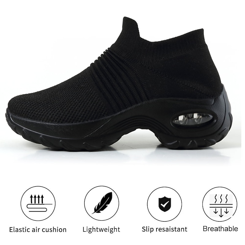 Women's Slip-On Air Cushion Walking Shoes - Breathable Knitted Athletic Sneakers for Comfort and Support, Ideal for Daily Use and Fitness Activities