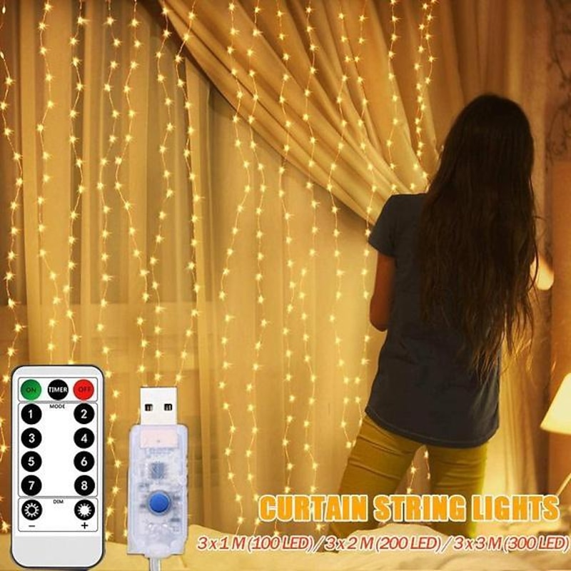 Curtain Fairy Lights String Light 8 Modes with Remote Control Christmas Party Wedding Light Decoration Lights USB Powered3