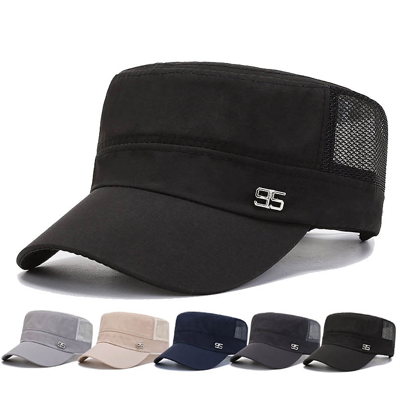 Men's Military Cap Cadet Hat Black Deep Blue Polyester Travel Beach Outdoor Vacation Plain Adjustable Sunscreen Breathable