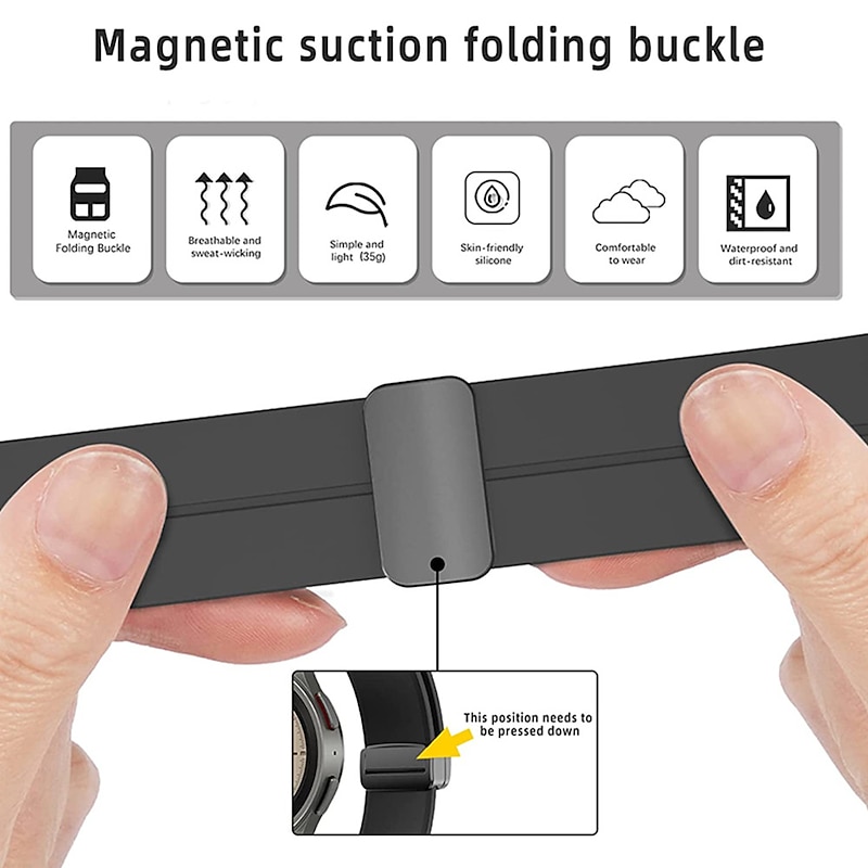 Watch Band for Samsung Galaxy Watch 7/6/5/4  40/44mm, Watch 5 Pro 45mm, Watch 6 Classic 43/47mm, Watch 4 Classic 42/46mm Silicone Replacement  Strap Magnetic Clasp Butterfly Buckle Women Men Sport2