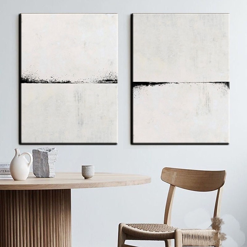Handmade Hand Painted Oil Painting Wall Beige and Black Abstract Oil Painting Original Acrylic Painting on Canvas Modern Minimalist Art for Bedroom Decor Rolled Canvas No Frame Unstretched 5