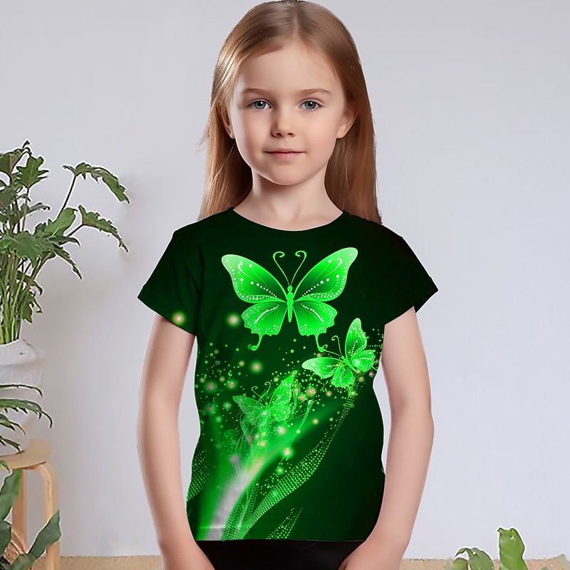 Girls' 3D Graphic Animal Butterfly T shirt Tee Short Sleeve 3D Print Summer Spring Active Fashion Cute Polyester Kids 3-12 Years Outdoor Casual Daily Regular Fit4