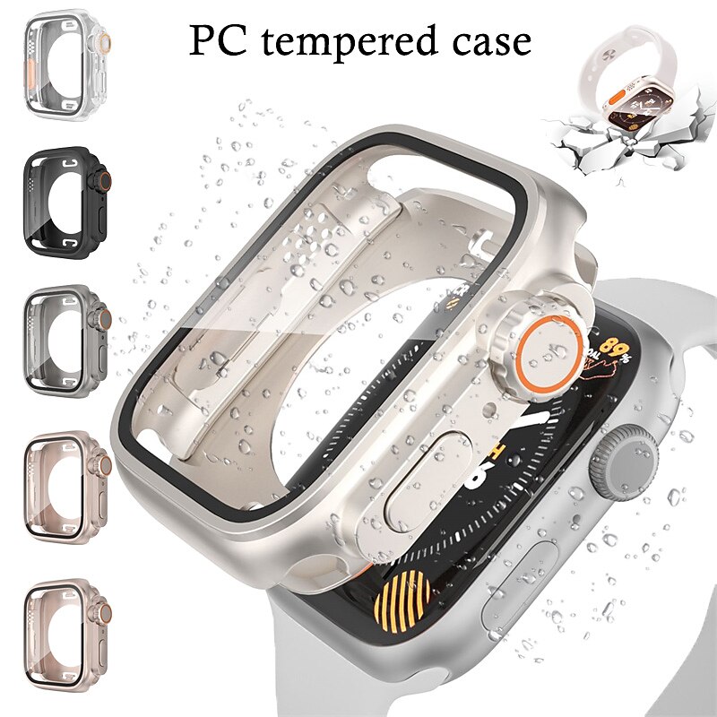 Watch Case Compatible with Apple Watch Series 8 7 41mm 45mm / Series 6 5 4 SE 40mm 44mm / Series 3 2 1 38mm 42mm Scratch Resistant All Around Protective HD Clear Tempered Glass / PC Watch Cover