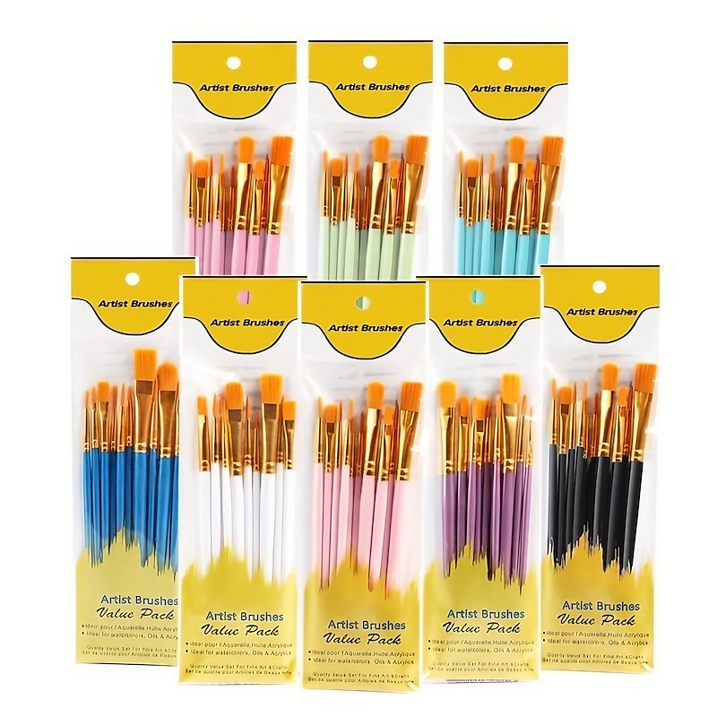 10pcs Professional Artist Paint Brushes Set - Perfect for Acrylic, Oil, Watercolor & Canvas Painting - Ideal for Kids & Professionals!