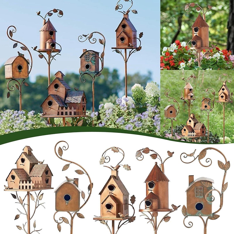 Garden Stakes Metal Decor with Pole Outdoor Stake  for Patio Backyard Patio Outdoor Garden Decoration and Birdhouse Lovers Courtyard Backyard (2CM Hole)