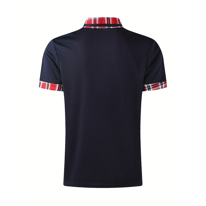 Men's Polo Shirt Golf Shirt Casual Sports Classic Short Sleeve Fashion Basic Plaid Color Block Patchwork Pocket Summer Regular Fit Black White Red Navy Blue Blue Green Polo Shirt2
