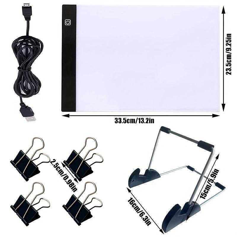 A4 LED Light Pad Drawing Copy Board For DIY Diamond Painting Kits, USB Powered Light Pad, Adjustable Brightness With Detachable Stand And Clips3