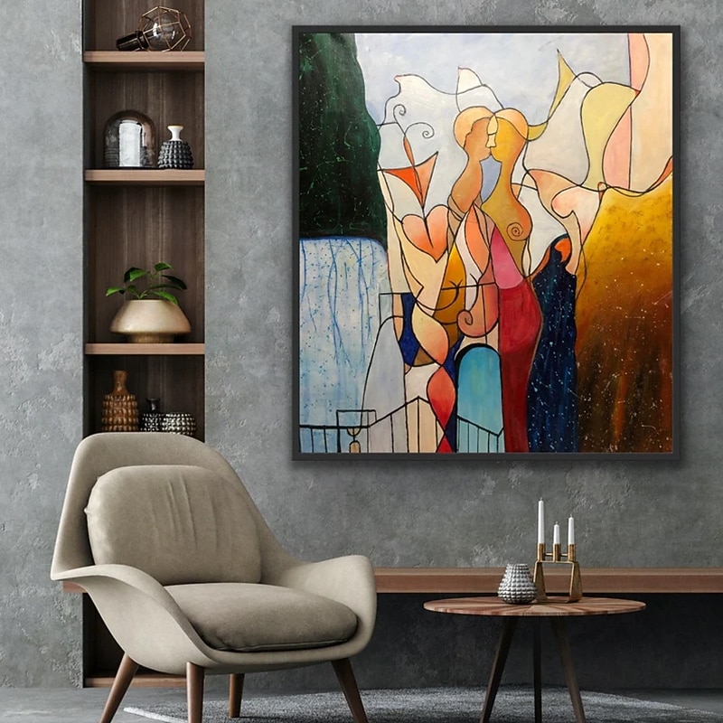 Handmade Oil Painting Canvas Wall Art Decoration Picasso Style Abstract Figures for Home Decor Rolled Frameless Unstretched Painting