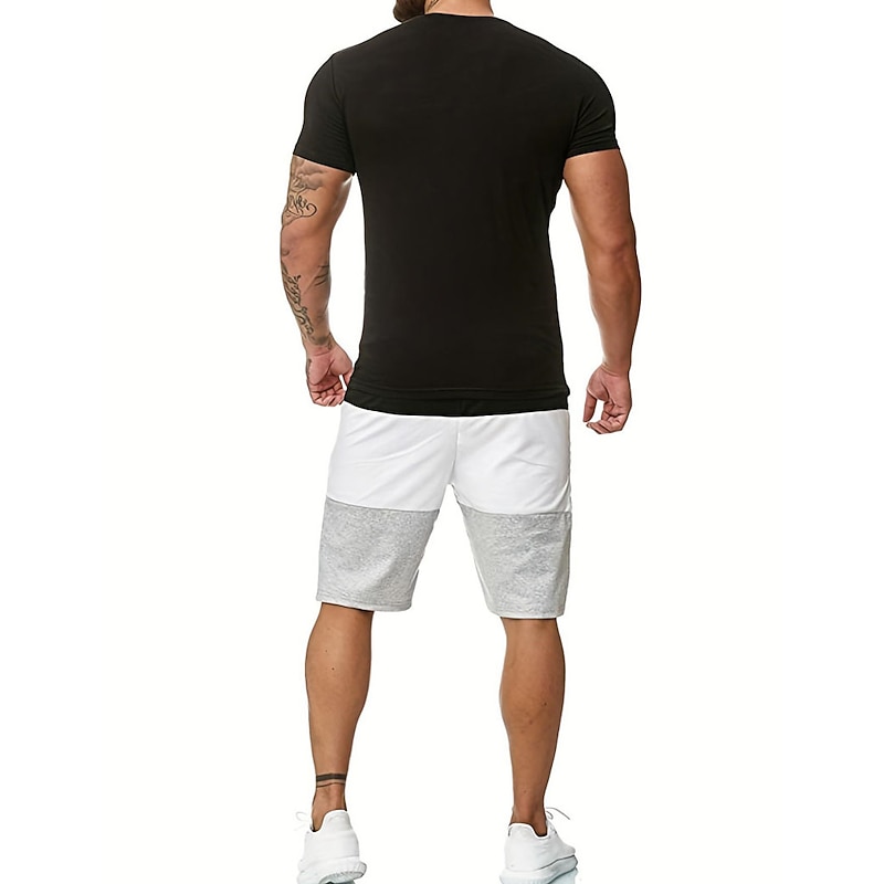 Men's T-shirt Suits Tracksuit Tennis Shirt Shorts and T Shirt Set Short Sleeves Crew Neck Summer Color Block Gymnatics Casual 2 Piece Vacation Daily Wear Activewear Yellow Red Blue Top Tee for Men2