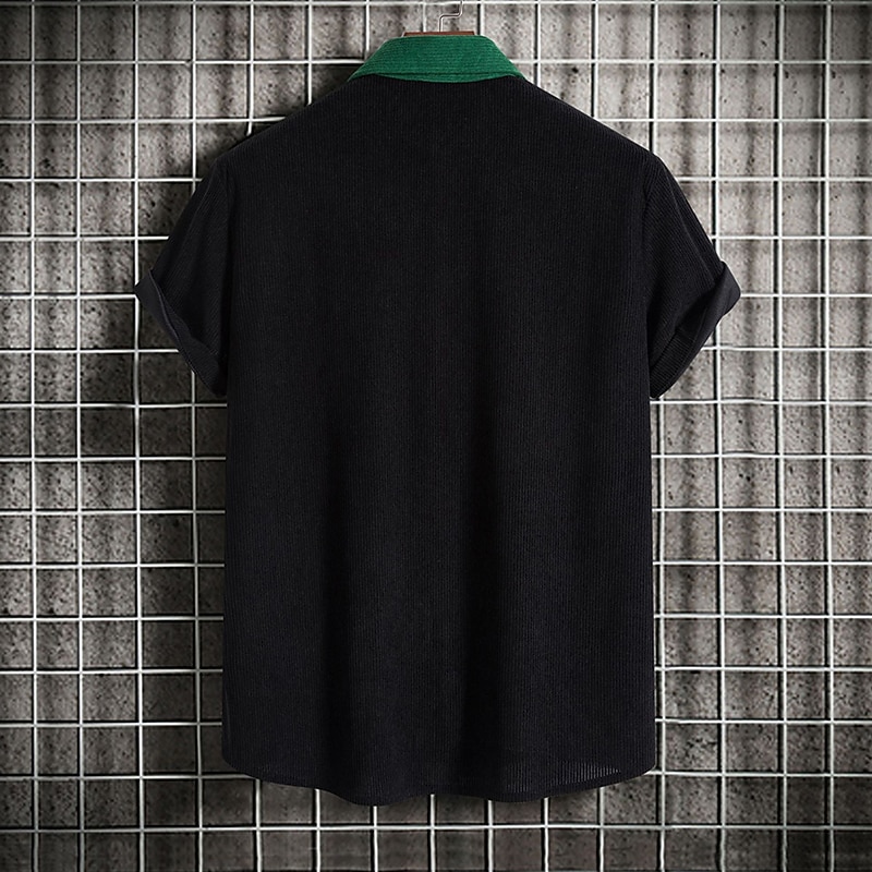 Men's Casual Shirt Flannel Shirt Pink Wine Purple Green khaki Short Sleeve Color Block Lapel Vacation Street Basic Clothing Apparel Fashion Leisure2