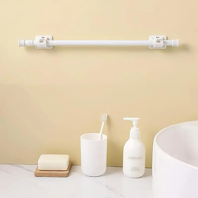 White Tension Curtain Rod Spring Rods Expandable Curtain Rod Adjustable, for Bathroom, Kitchen, Window, Cupboard, Wardrobe, Bookshelf DIY Projects4