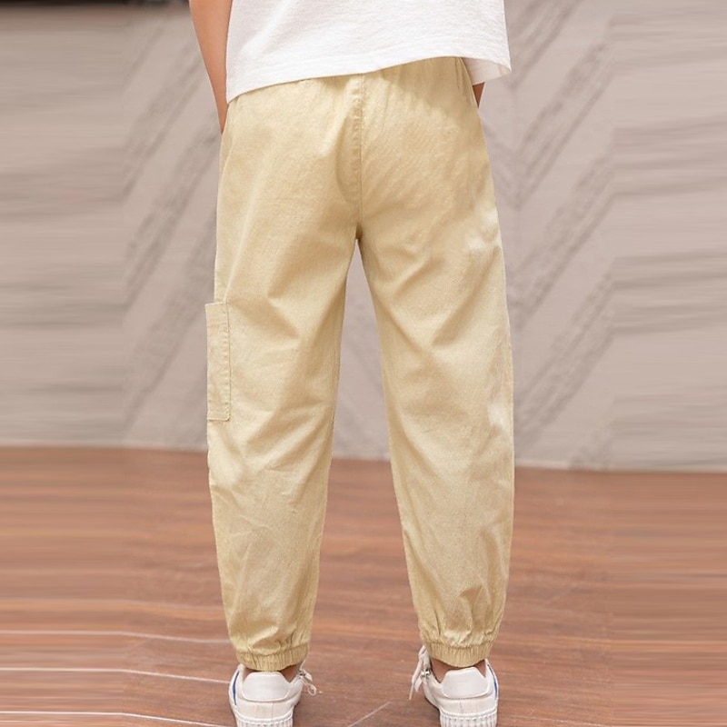 Boy Linen Pants Trousers Pocket Solid Color Breathable Soft Comfort Pants Outdoor Sports Daily Basic Black Green khaki Mid Waist4