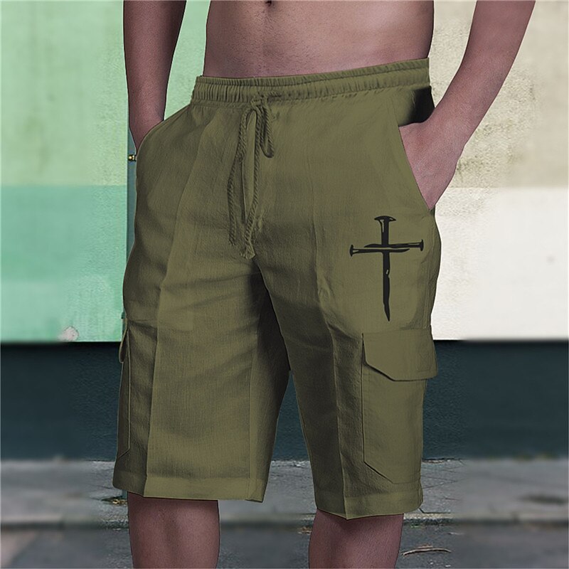 Men's Graphic Prints Cross Cargo Shorts Summer Shorts Mid Waist Streetwear Designer Casual Daily Holiday Drawstring Elastic Waist Print Designer Clothing Apparel2