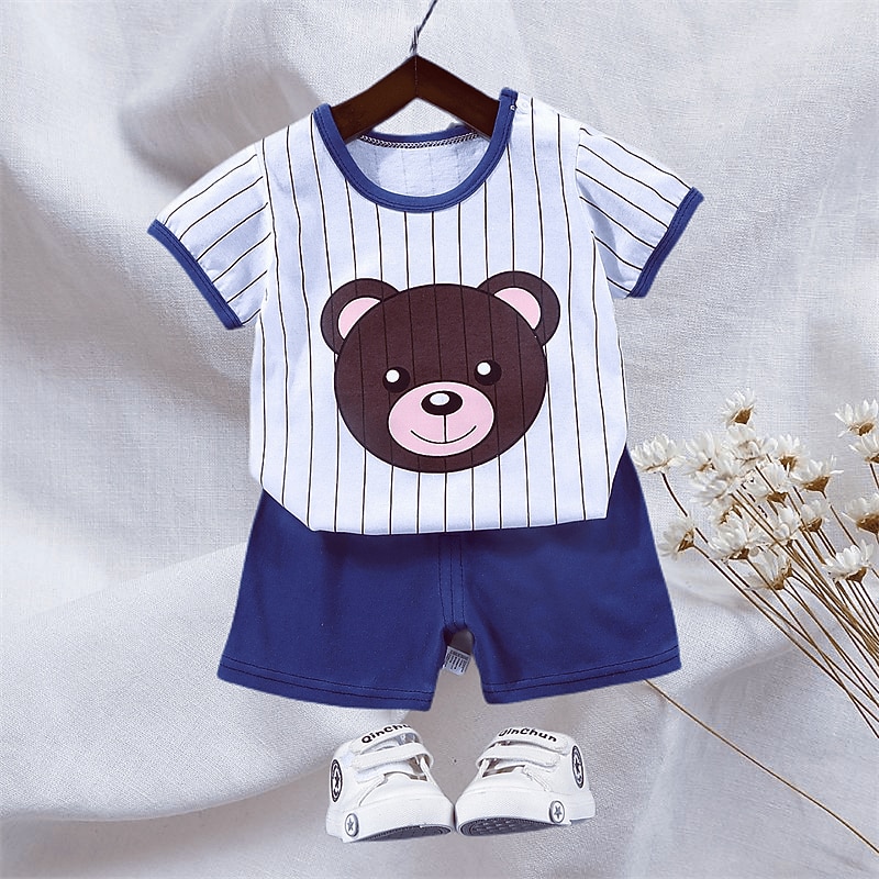 2 Pieces Toddler Boys T-shirt & Shorts Outfit Animal Cartoon Bear Short Sleeve Cotton Set Outdoor Neutral Daily Basic Summer Spring 3-7 Years Short set 30-RABBIT rabbit. Short set 35-Happy Niu Niu3
