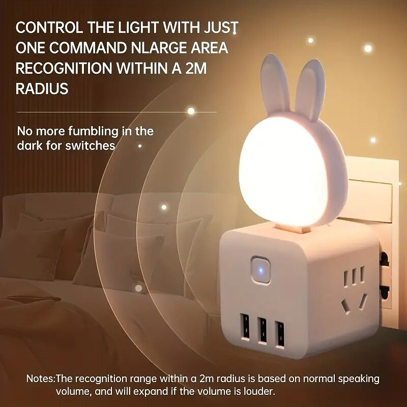 Smart Voice Controlled USB Plug Equipped With LED Night Lights RGB Multi Color Lighting And Children's Creative Gifts
