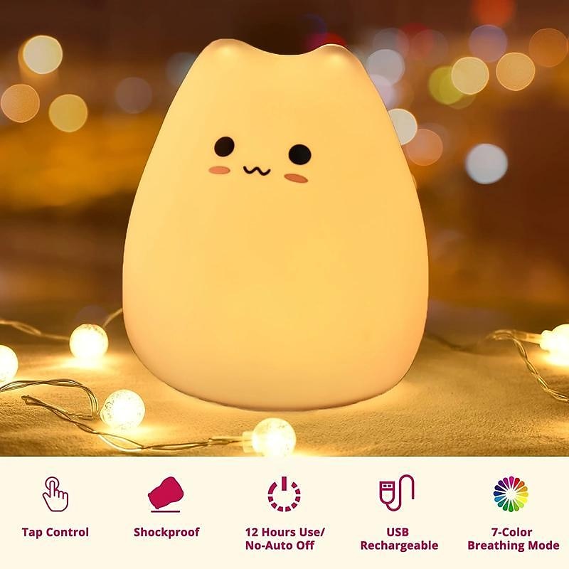 Adorable Cat LED Color-Changing Night Light Silicone Night Light Children's Bedroom Pat Pat Color Changing Cute Bedside Atmosphere Light2