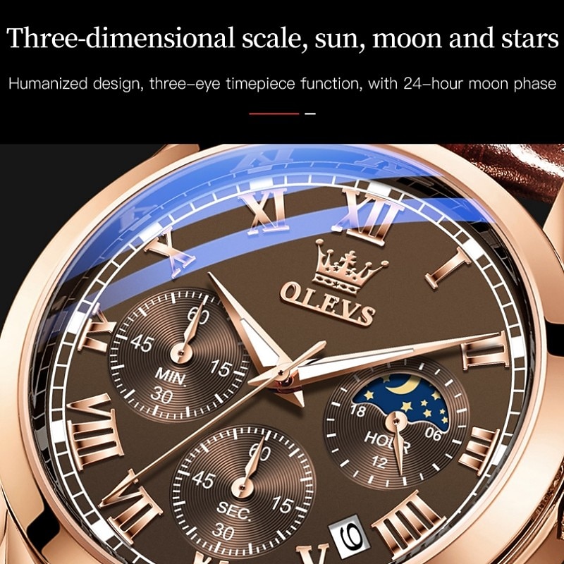 OLEVS Quartz Watch for Men Fashion Business Dress Waterproof Wristwatch Breathable Leather Quartz Watch Chronograph Sports Watch Men Gifts4