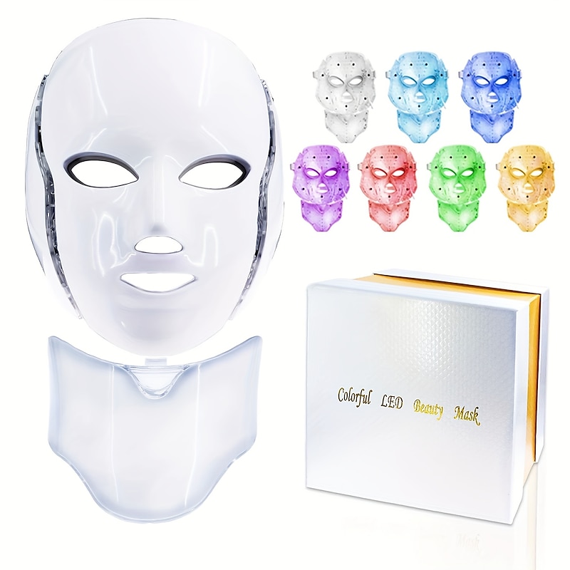 7 Colors Light LED Facial Mask With Neck Skin Rejuvenation Face Care Treatment Beauty Anti Acne Therapy Whitening2
