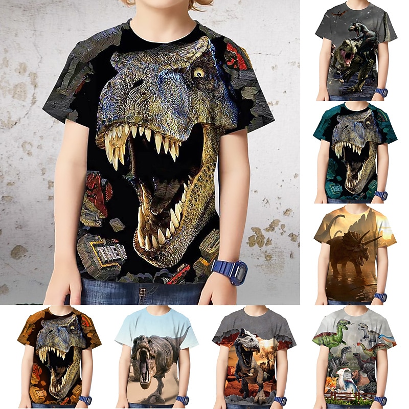 Kids Boys T shirt Tee Animal Dinosaur Short Sleeve Crewneck Children Top Casual Cool Daily Summer Multicolor 3-12 Years