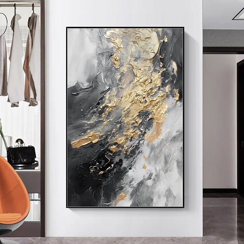 Mintura Handmade Oil Paintings On Canvas Wall Art Decoration Modern Abstract Gold Picture For Home Decor Rolled Frameless Unstretched Painting 5