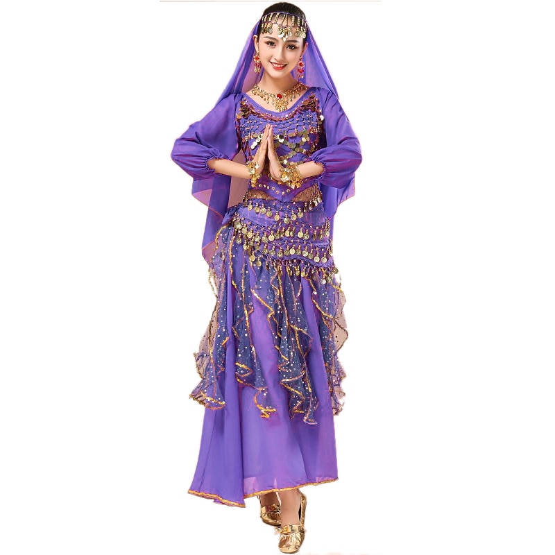 Women's Belly Dance Costume Indian Indian Girl Masquerade Adults Top Skirt Headpiece Party4