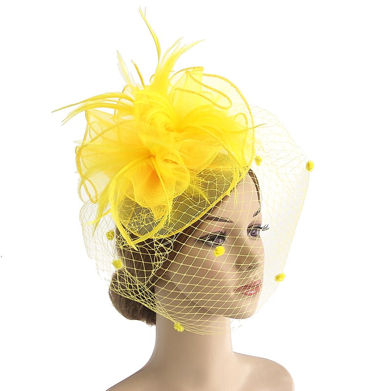 Fascinators Kentucky Derby Hat Headwear Organza Fedora Hat Holiday Cocktail Retro Elegant With Feather Pure Color Headpiece Headwear3