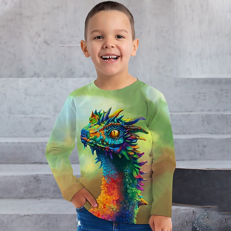 Boys 3D Graphic Animal Dinosaur T shirt Tee Long Sleeve 3D Print Summer Spring Fall Sports Fashion Streetwear Polyester Kids 3-12 Years Outdoor Casual Daily Regular Fit2